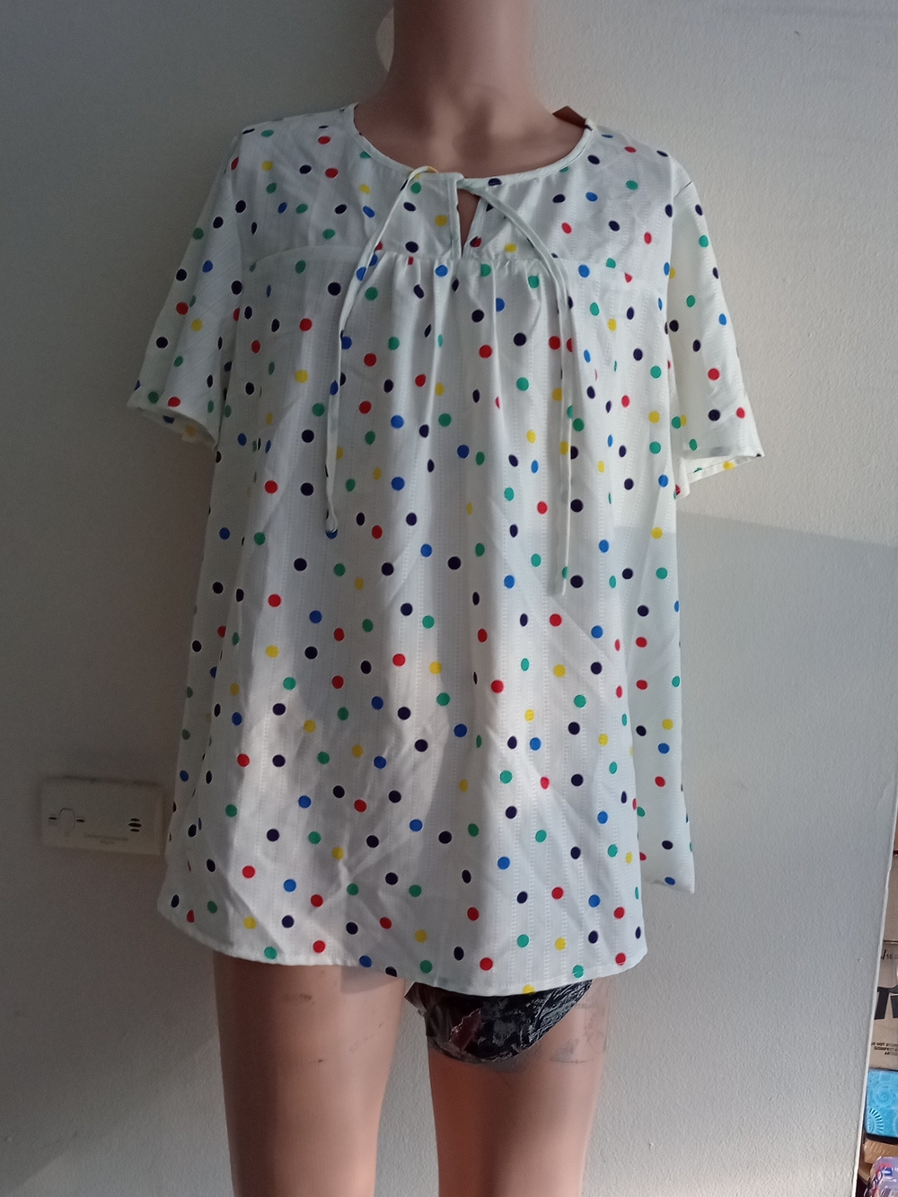 BloomChic White Polka Dot Blouse with Multicolored Dots